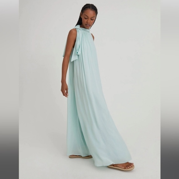 Something Navy Tie Neck Maxi Dress Seafoam Color Size XS - Picture 10 of 10